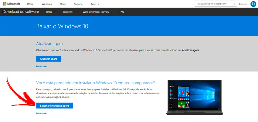 Fazer pendrive de instalação com Windows 10 Português