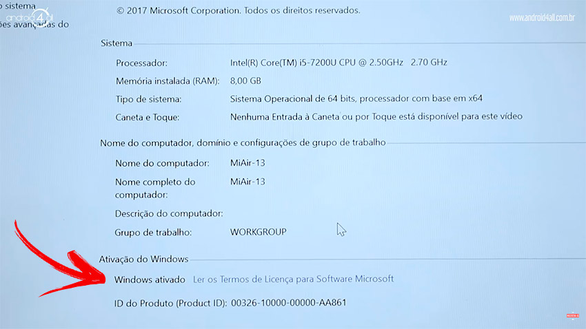 Xiaomi Air 13 Notebook - Ativação do Windows em Português