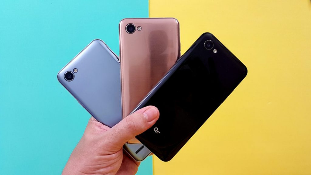 Detalhe do LG Q6 Plus e LG Q6 nas cores preto, rose gold e platinum