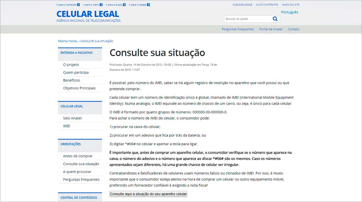 Site da Anatel permite consultar situação do IMEI de seu celular